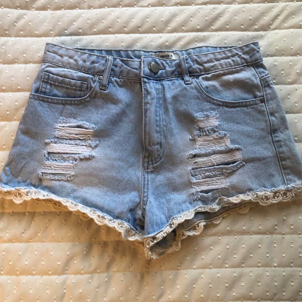 High Rise Jean Shorts w/ lace